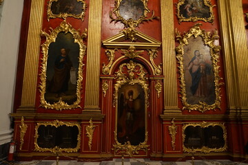 Gold decoration in St. Andrew's Temple, interior, icon on the wall, Kiev