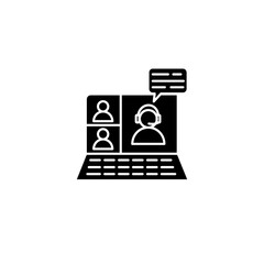	
Video conference icon. Home office in quarantine times.  People on computer screen. Digital communication.vector illustration