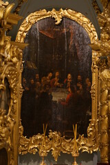 Gold decoration in St. Andrew's Temple, interior, icon on the wall, Kiev