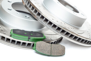 Perforated brake discs, ceramic pads - everything for better braking. on a white background