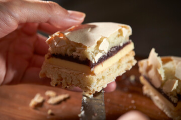 Butter cream macaron on hand 