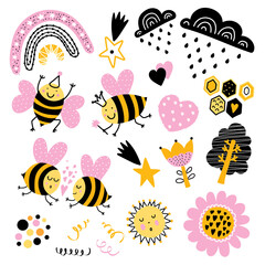 Cute set with bees, rainbows and stars.