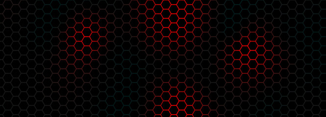 Red light and black hexagon abstract background