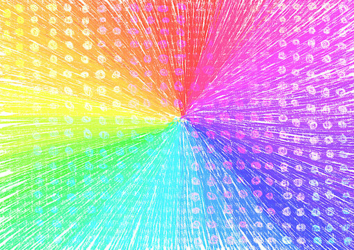 虹色　クレヨン　色鉛筆　手書き　背景素材　放射状　ドット