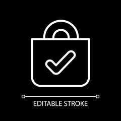 Buy white linear icon for dark theme. Purchased products in online shops. Smart shopping system. Thin line customizable illustration. Isolated vector contour symbol for night mode. Editable stroke