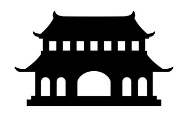 仏教の寺院の白黒シルエットイラスト