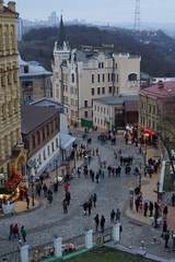 Fototapeta premium Kiev city 2021 panorama Andreevskaya street view from Andreevsky temple