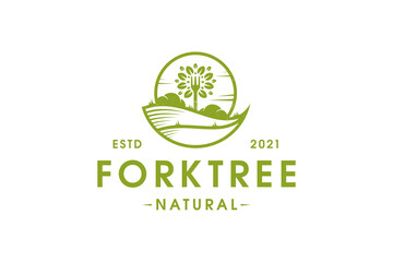 Vegan Food Fork Tree Logo Template