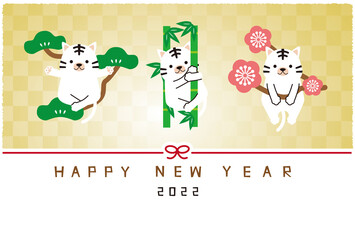 年賀状　明るい金屏風　年賀状2022　松竹梅