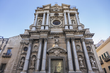 Fototapeta na wymiar Baroque church of Saint Mary of Pity (Parrocchia Santa Maria della Pieta, 1684) in the quarter of the Kalsa, within the historic centre of Palermo. Palermo, Sicily, Italy.
