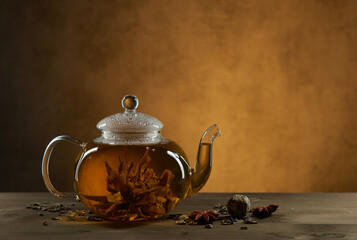 Glass teapot with  tea