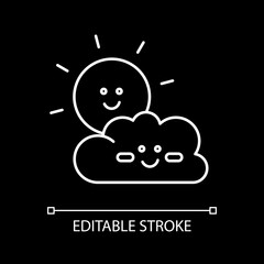 Children cartoons white linear icon for dark theme. Childish toons, animated movies and TV series. Thin line customizable illustration. Isolated vector contour symbol for night mode. Editable stroke