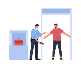 Airport metal detector frame, control and security. Vector detector control scanner frame, airport security inspection checkpoint illustration