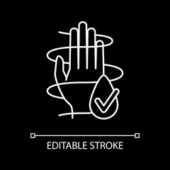 Dermatologically tested white linear icon for dark theme. Production of ecological cosmetics. Thin line customizable illustration. Isolated vector contour symbol for night mode. Editable stroke