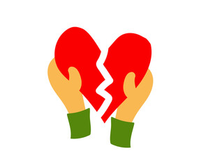 Broken heart in hand. Symbol. Vector illustration.