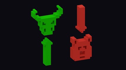 Red Bear and Green Bull . Stock Market Concept. 3D Rendered Illustration