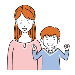 手書き線画カラーイラスト 4人家族 笑顔 Wall Mural Yoshidaakiko1223