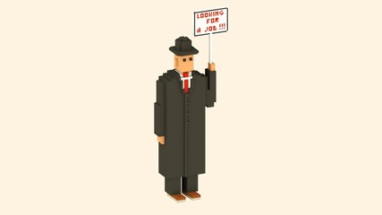 An Intelligent Looking Man Holding a Sign Looking for a Job. 3D Rendered Illustration. 