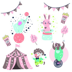 Circus tent elephant and rabbit