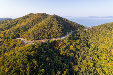 인천 잠봉도의 아름다운 노을 항공사진