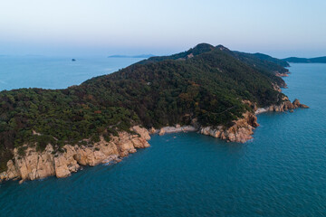 인천 잠봉도의 아름다운 노을 항공사진