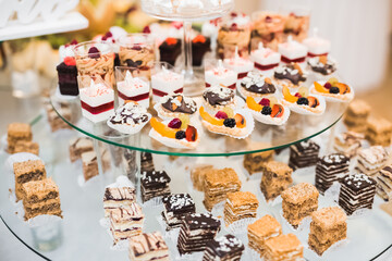 Buffet with a variety of delicious sweets, food ideas, celebration