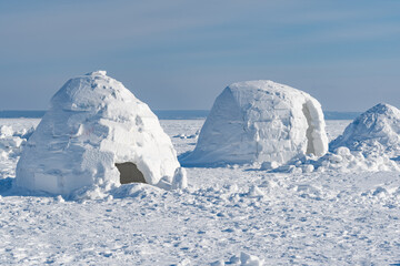 Winter dwelling of Eskimos. Igloo. Eskimos village.
