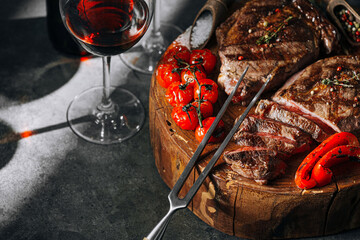 dinner for two with steaks and red wine