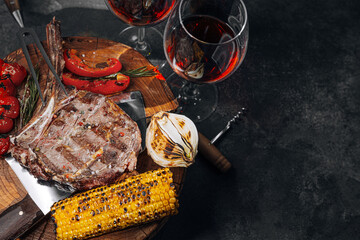 dinner for two with steaks and red wine