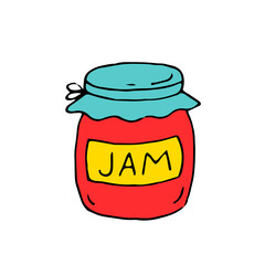 Jar of jam. Food. Sweetness. Vector hand-drawn doodle illustration.