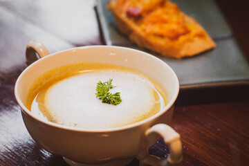 Corn and parsley soup .  a warming meal. with fresh  bread.