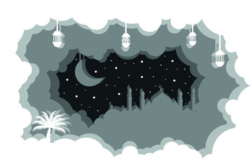 Islamic themed illustration vector with papercut style