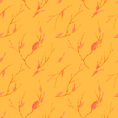 Cherry branches with leaves: seamless pattern. Digital drawing