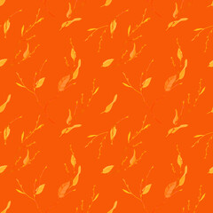 Cherry branches with leaves: seamless pattern. Digital drawing