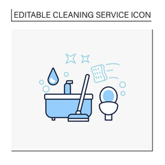 Bathroom cleaning line icon. Home cleanup. Bath and toilet cleanup. Washing, wiping. Cleaning service concept. Isolated vector illustration.Editable stroke