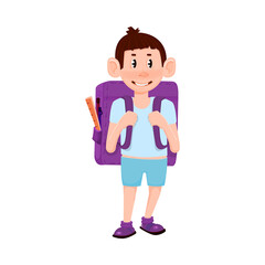 Cute boy with backpack smiling - cartoon style