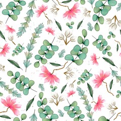 Seamless pattern with spring flowers and leaves.