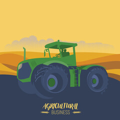 The tractor is working in the field. The concept of agricultural business.