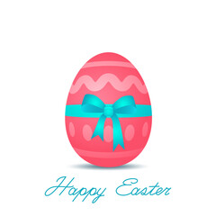 Happy Easter. Holiday banner with Easter egg with bow and greeting lettering.