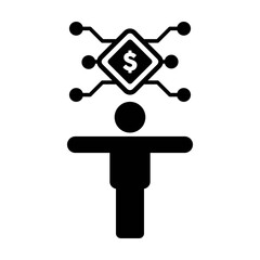 Banking icon vector digital dollar currency with male person for digital wallet in a glyph pictogram illustration