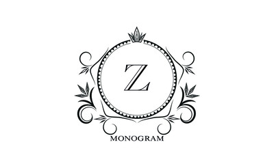 Monogram template, initial monogram letter Z. Retro logo for cafe, bar, restaurant, invitation. Business style or company brand.