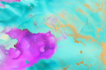 Fototapeta na wymiar art photography of abstract fluid art painting with alcohol ink, blue, purple and gold colors