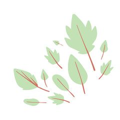 Different green leaves vector flat style. Botanical elements set, composition of tree leaves, plants, foliage. Leaf clipart. 