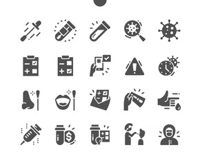 Fototapeta premium Covid Test. COVID-19 Nasal swab laboratory test. Negative and positive test result by using rapid test device for corona virus. Vector Solid Icons. Simple Pictogram