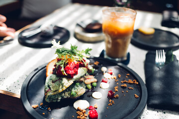 Vegan or vegetarian indian restaurant dish. Traditional indian cuisine meal assortment on wood background. Healthy eastern local food.