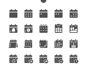 Calendar. Today, tomorrow, previous. Mark the date, holiday, important day. Planner diary. Add, share, and correct calendar. Vector Solid Icons. Simple Pictogram
