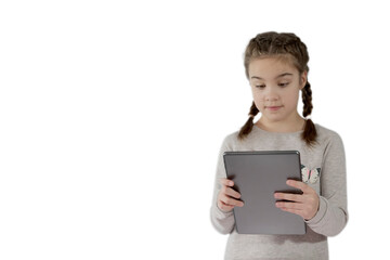 Fototapeta premium Girl playing or study with tablet