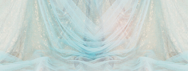 Blue and gold vintage tulle chiffon texture background