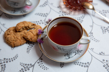 tea with jam and cookies