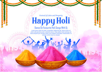 illustration of abstract colorful Happy Holi background card design for color festival of India celebration greetings - 416587347